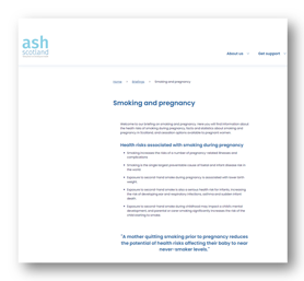 Screenshot of the ASH Scotland stop smoking charity website
