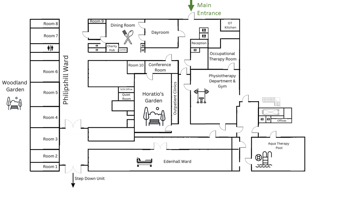 Image shows a floorplan of the Queen Elizabeth Spinal Injuries Unit