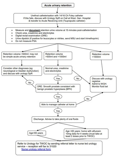 Flowchart of SJH ED acute urinary retention in males pathway